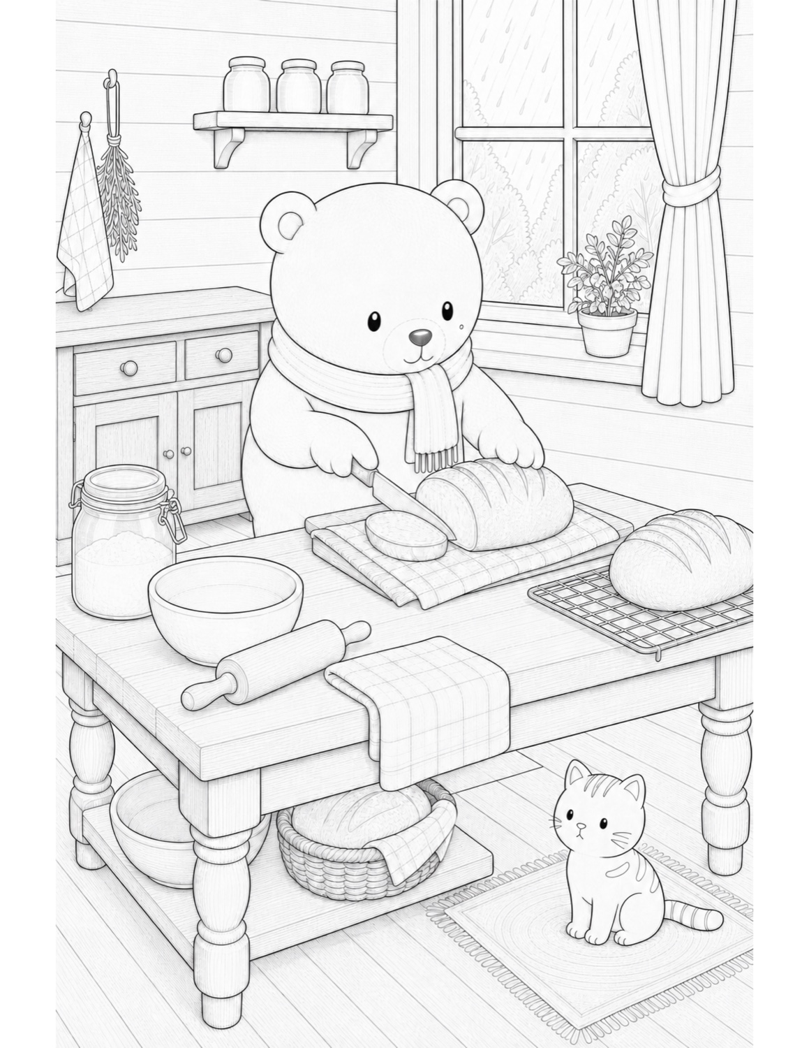 Current Volume One coloring page of Oliver baking fresh bread