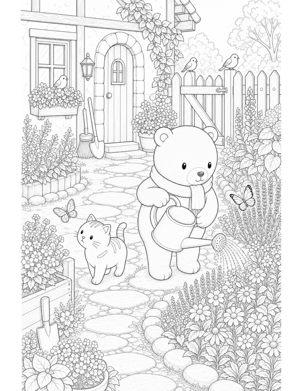 Current Volume One coloring page of Oliver watering the garden