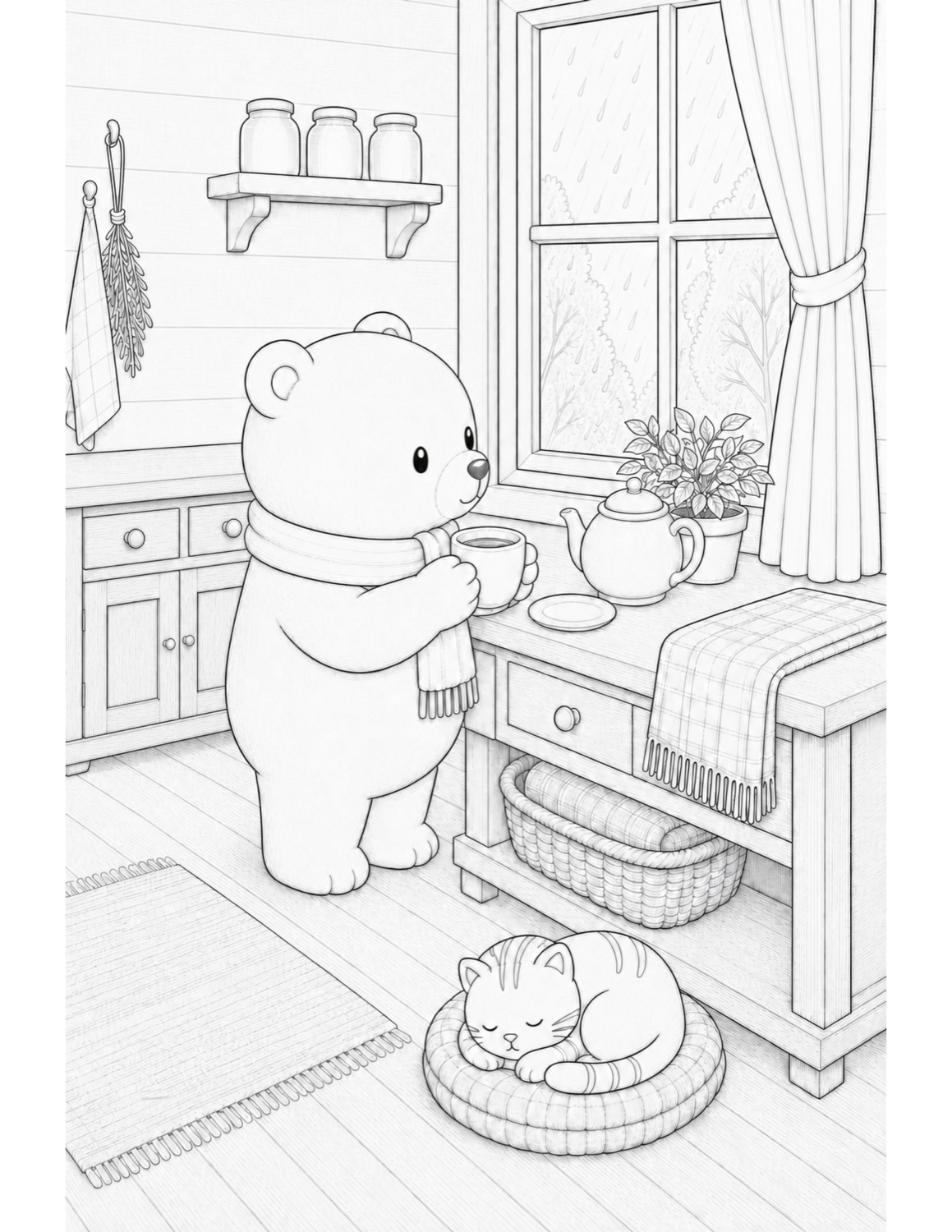 Current Volume One coloring page of Oliver enjoying afternoon tea